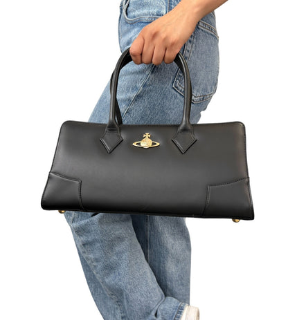 Vivienne Westwood Vintage Ord Logo Executive Tote Bag Black Leather 902058