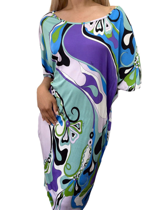 EMILIO PUCCI Vintage Logo Multicolor Abstract Print Dress #38 Blue 902418