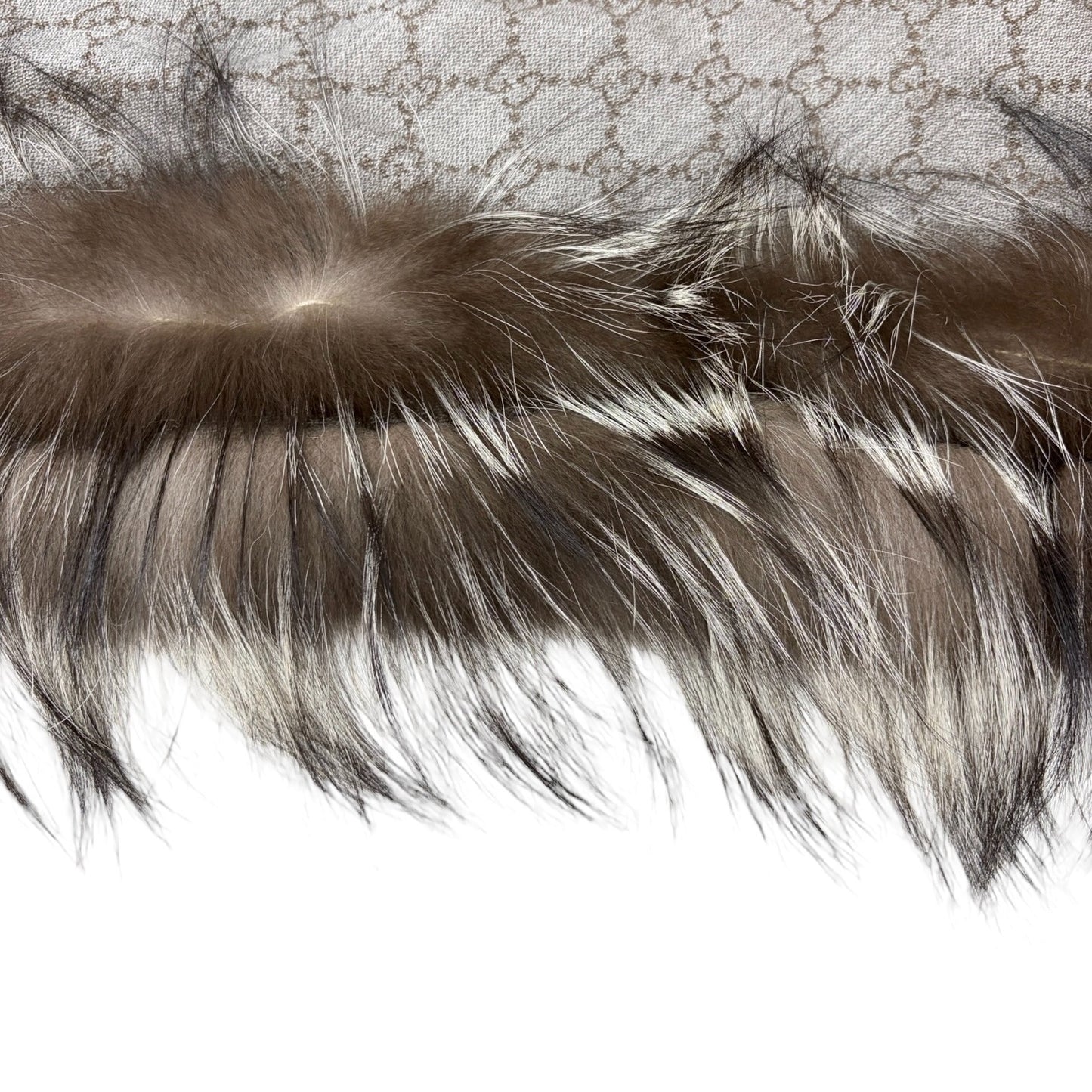 GUCCI Vintage GG Logo Monogram Fox Fur Shawl Scarf Wrap Gray Brown Wool 106918