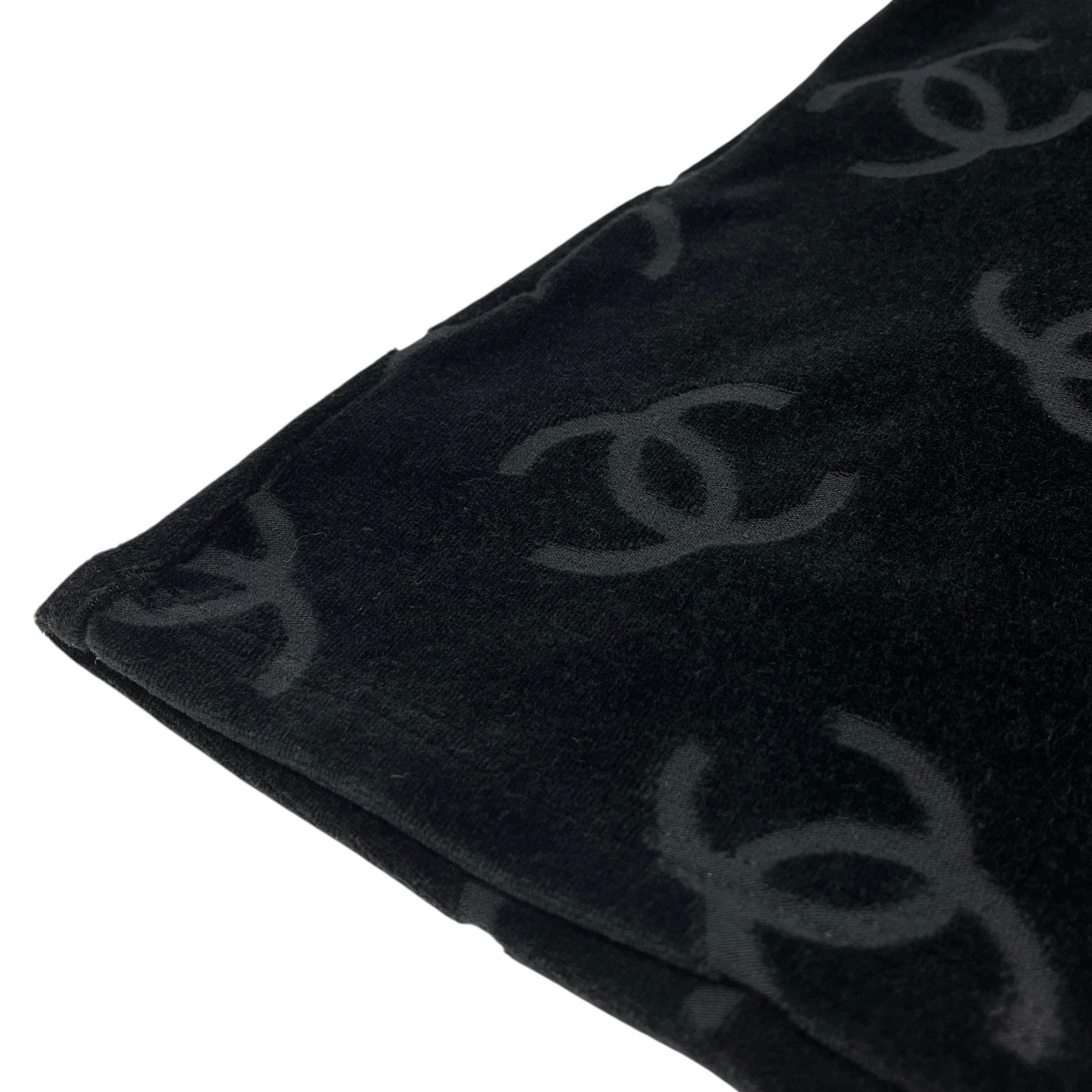 CHANEL Vintage 1996 CC Logo Monogram Velour T-shirt Top #44 Black Cotton