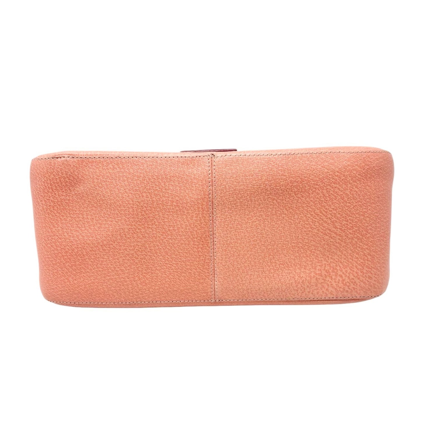 FENDI Vintage FF Logo Mamma Baguette Shoulder Bag Handbag Salmon Pink Leather