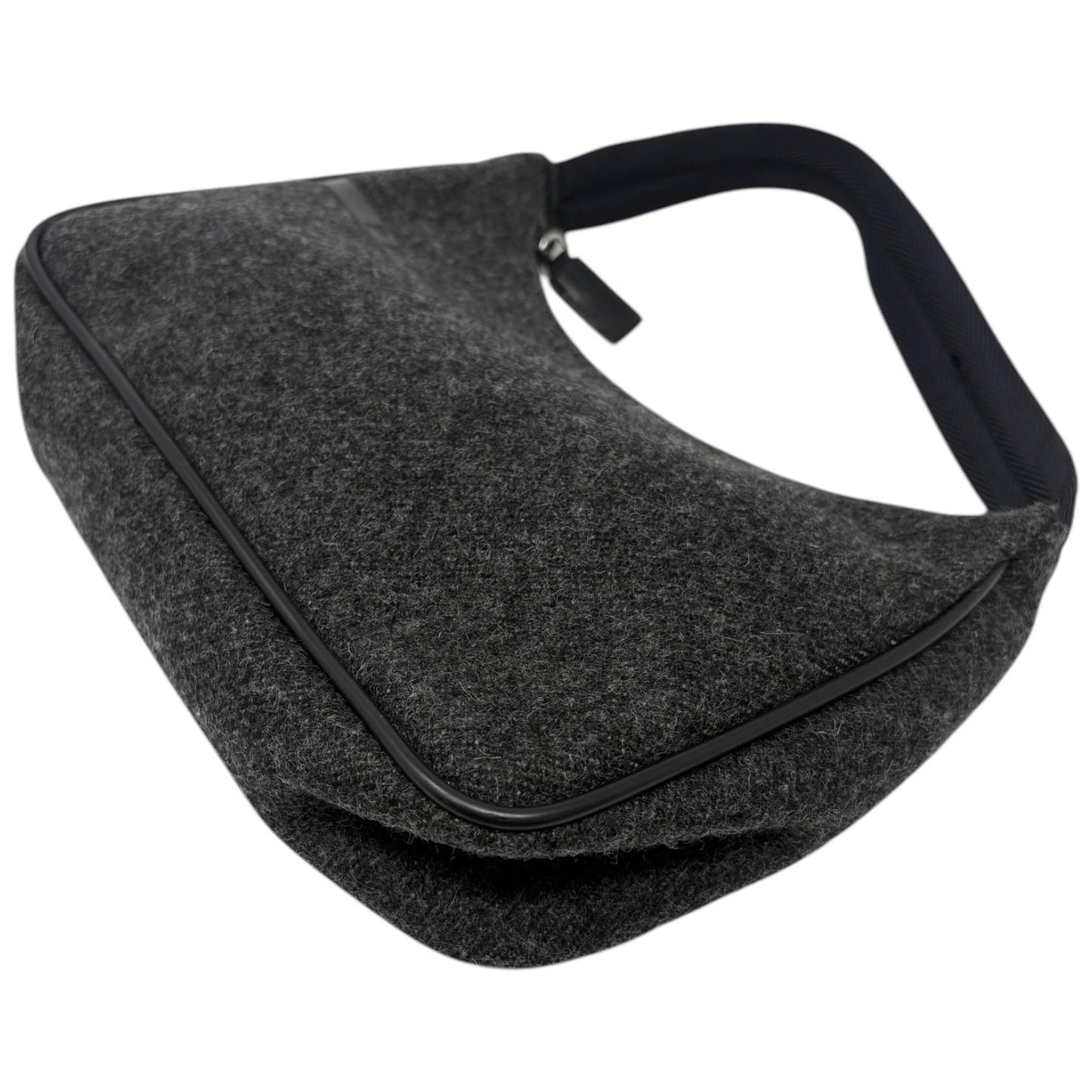 PRADA Sport Vintage Logo Wool Mini Bag Pochette Pouch Gray Black Leather