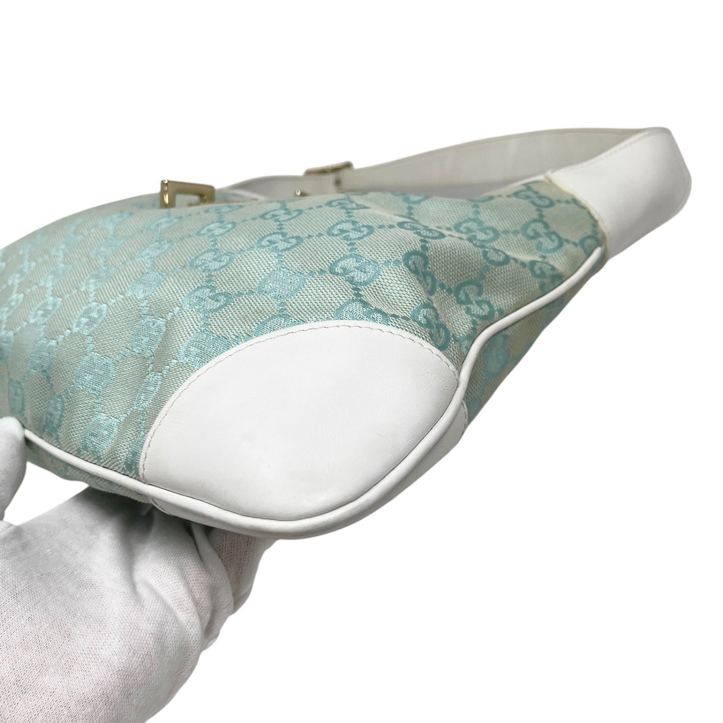 GUCCI Vintage Jackie GG Monogram Shoulder Bag Light Blue White Canvas 106547