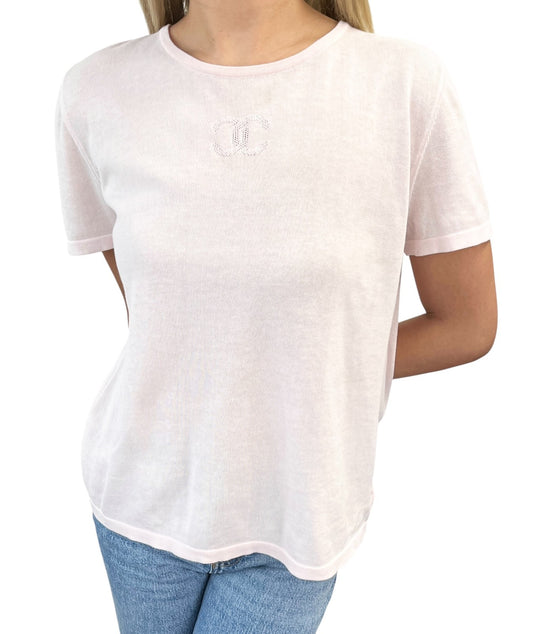 CHANEL Vintage 06P CC Mark Logo Short Sleeve Top #38 T-shirt Pink Cotton Mesh