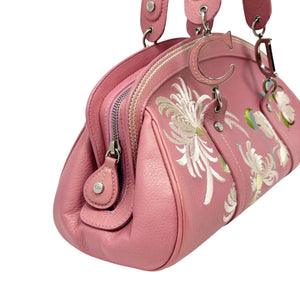 Christian Dior Vintage 2005 Logo Embroidered Mini Boston Bag Pink Silver Leather