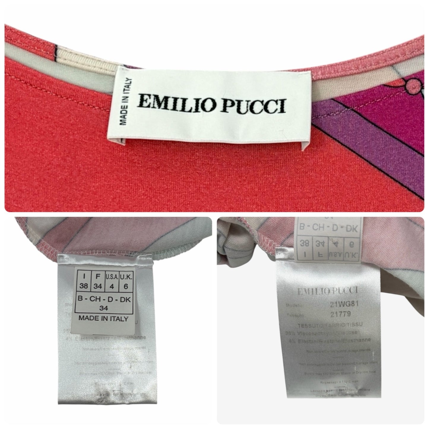 EMILIO PUCCI Vintage Multicolor Abstract Print Asymmetric Midi Dress #34 Pink