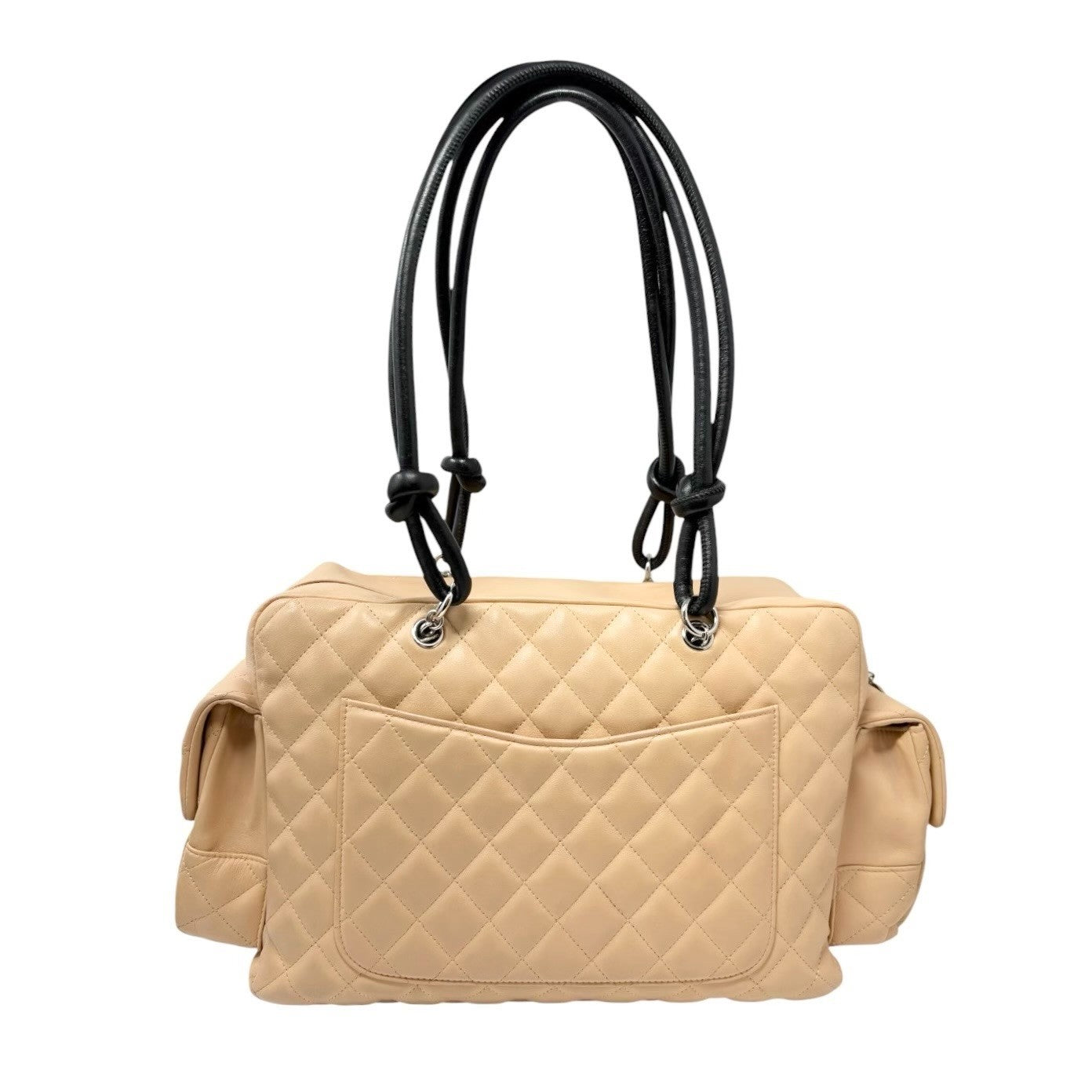 CHANEL Vintage Cambon Line CC Logo Quilted Shoulder Bag Beige Black Leather