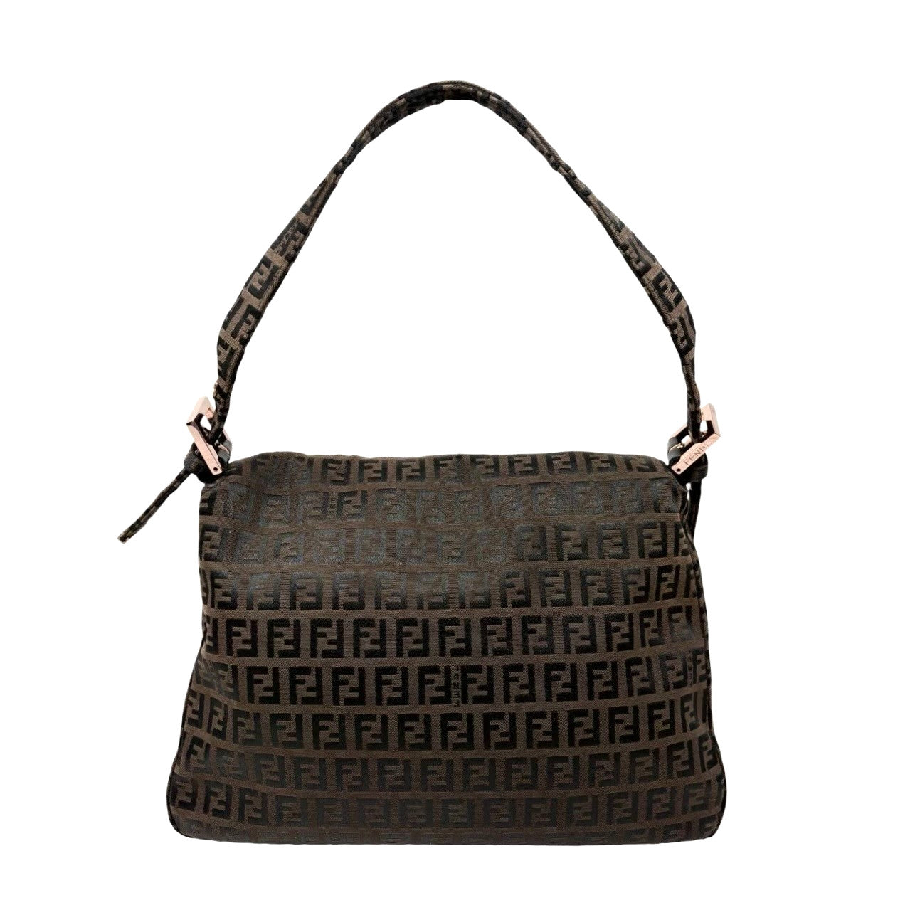 FENDI Vintage FF Logo Zucchino Mamma Baguette Shoulder Bag Brown 901885