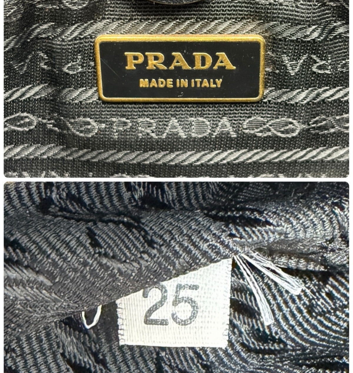 PRADA Vintage Triangle Logo Tessuto Tote Shoulder Bag Black Gold Nylon 902298