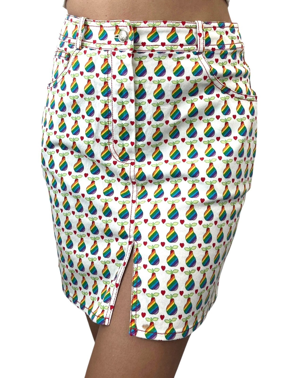 Christian Dior Vintage 2002 Logo Short Skirt #36 Cotton White Multicolor Pear