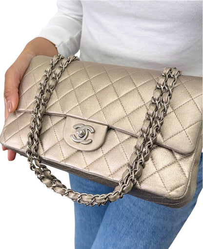 CHANEL Vintage CC Turnlock Quilted Chain Flap Bag 2 Way Metallic Gold 902919