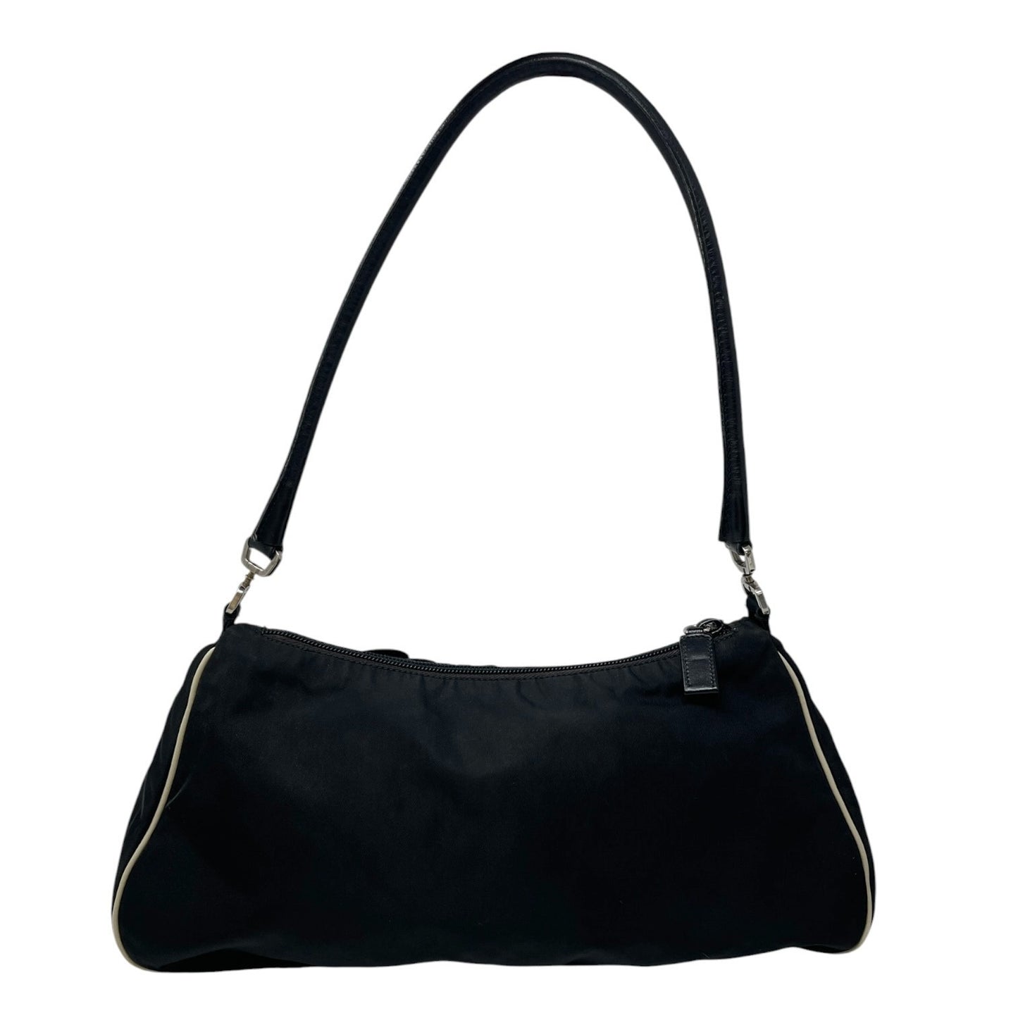PRADA Vintage Triangle Logo Rose Flower Shoulder Bag Black Nylon Zip 902681