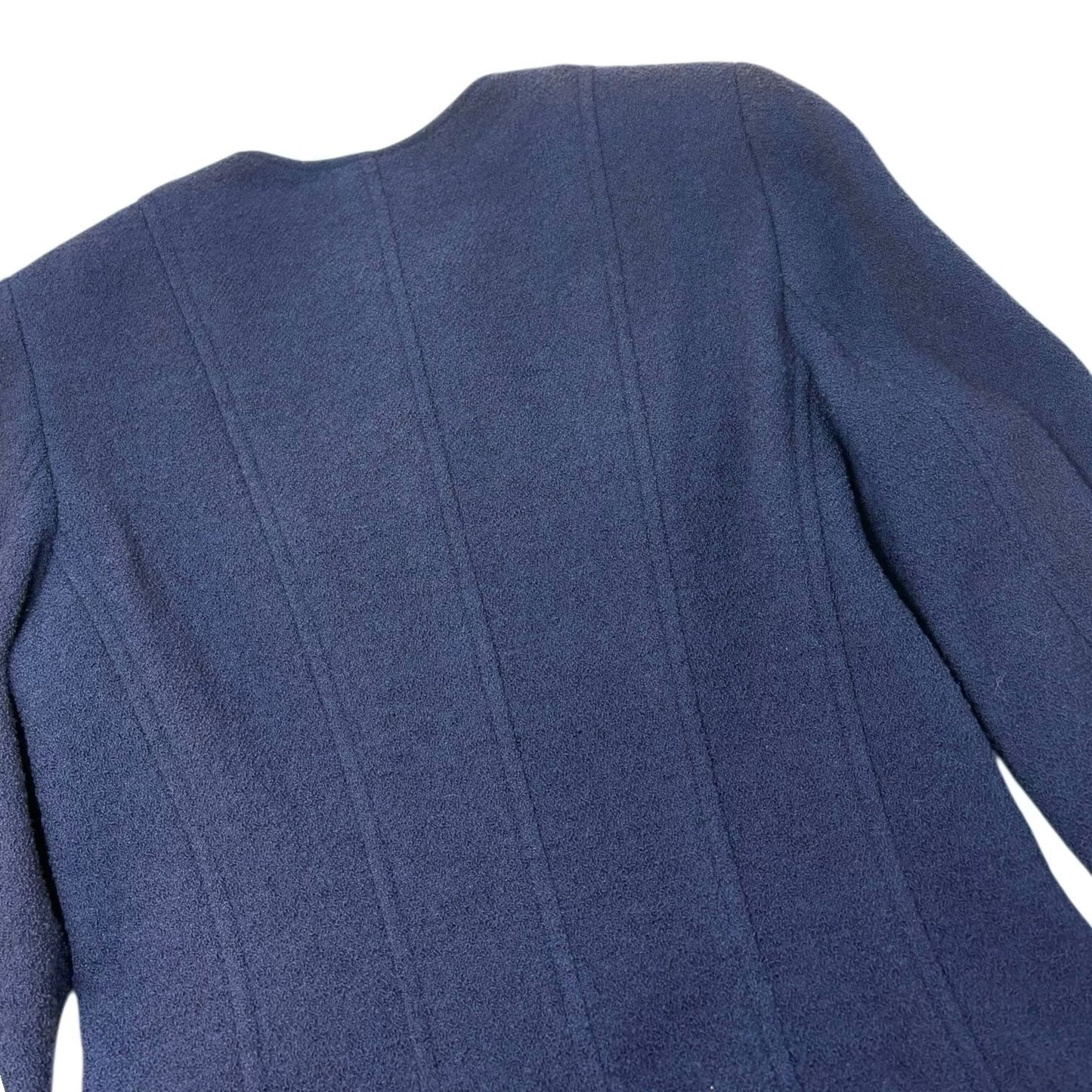 CHANEL Vintage 95A CC Logo Gold Button Collarless Jacket #36 Dark Blue Wool