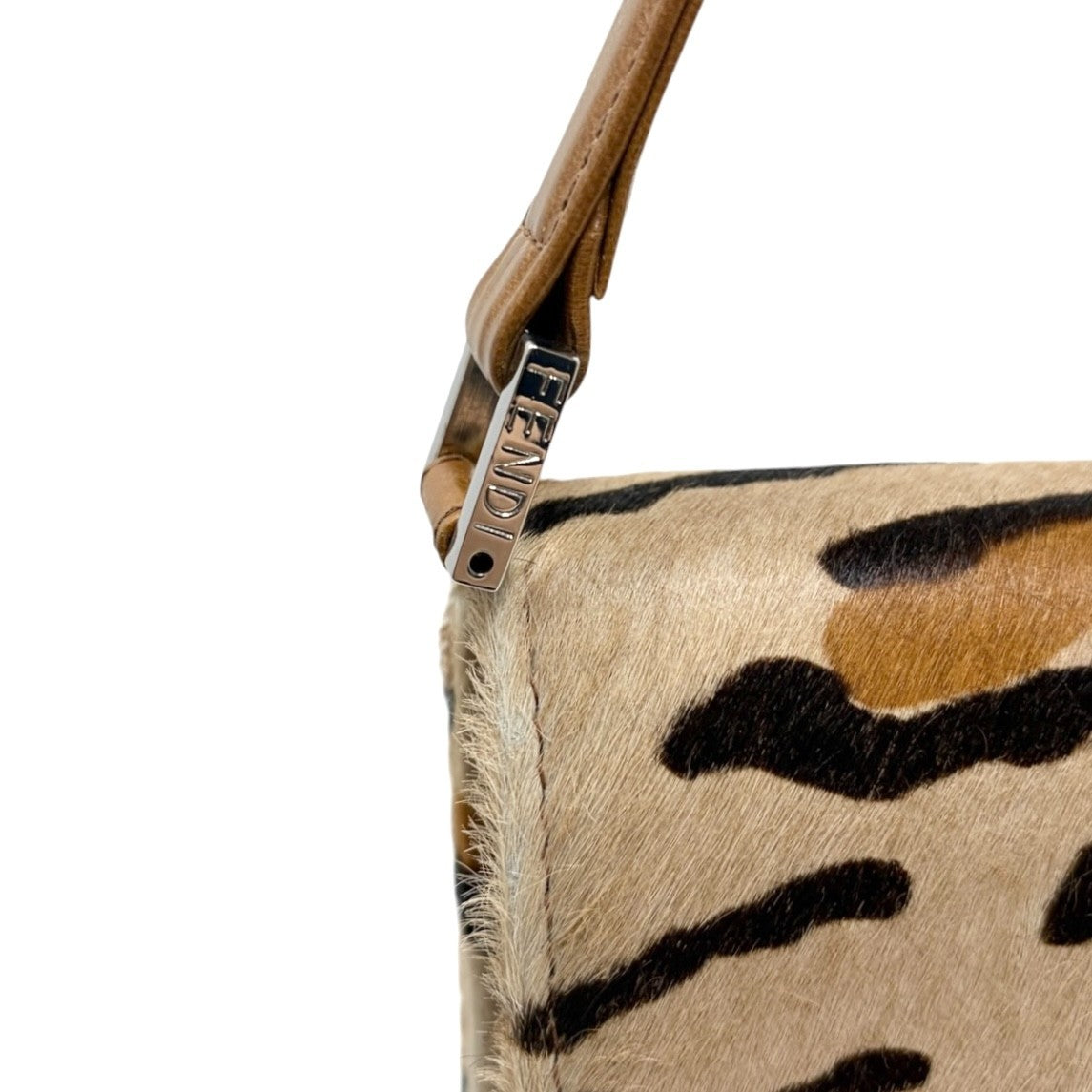 FENDI Vintage Mamma Baguette Leopard Shoulder Bag Brown Pony Calf Hair 902353