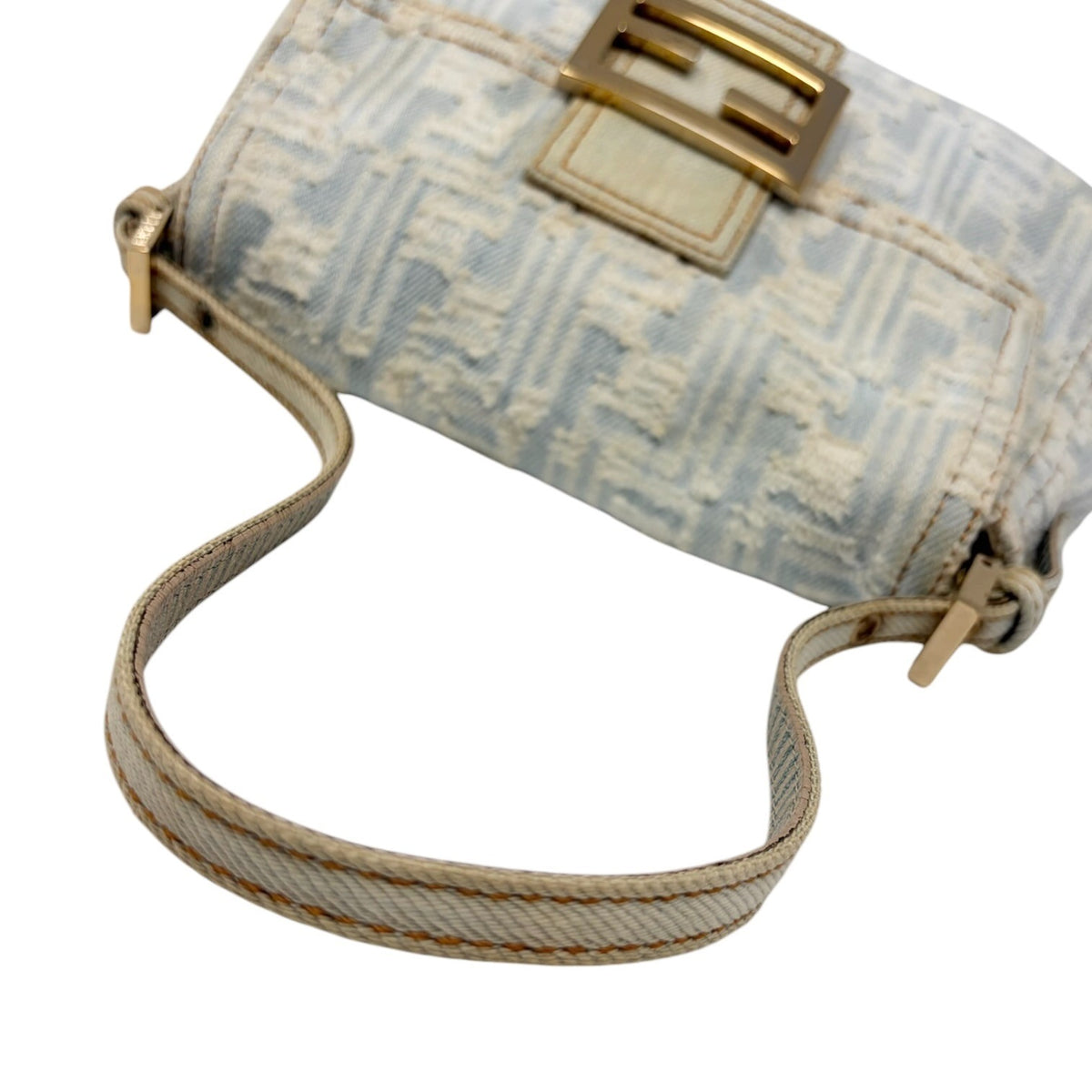 FENDI Vintage FF Zucca Monogram Denim Mamma Baguette Shoulder Bag Blue 902483