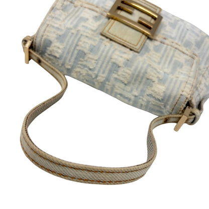FENDI Vintage FF Zucca Monogram Denim Mamma Baguette Shoulder Bag Blue 902483