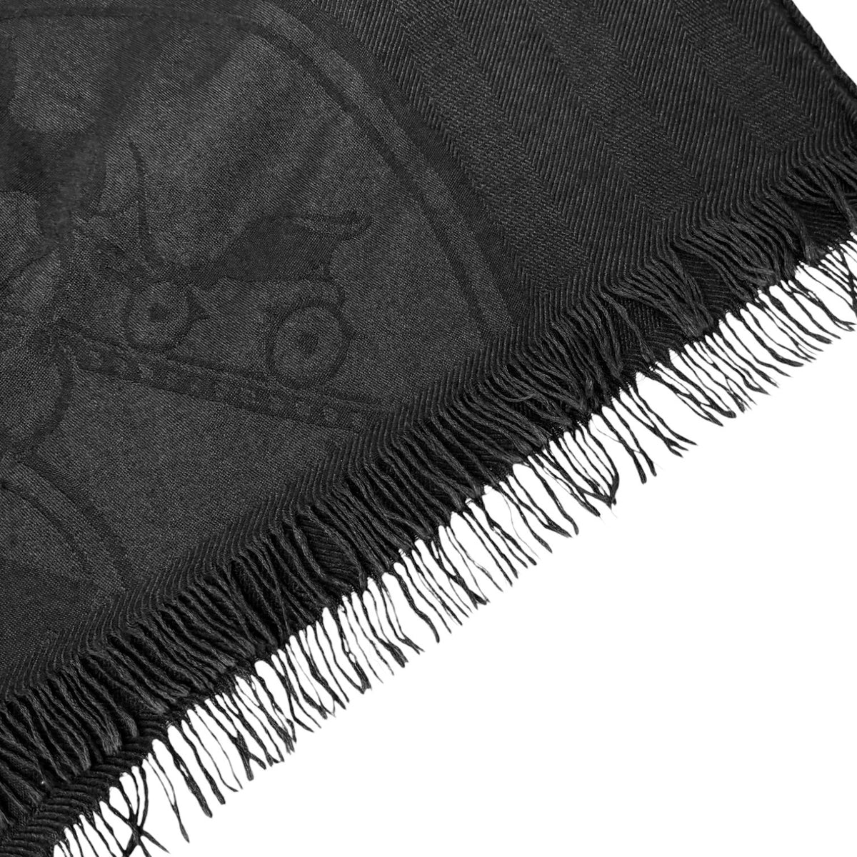 HERMES Vintage New Libris H Logo Cashmere Scarf Wrap Shawl Black 902811