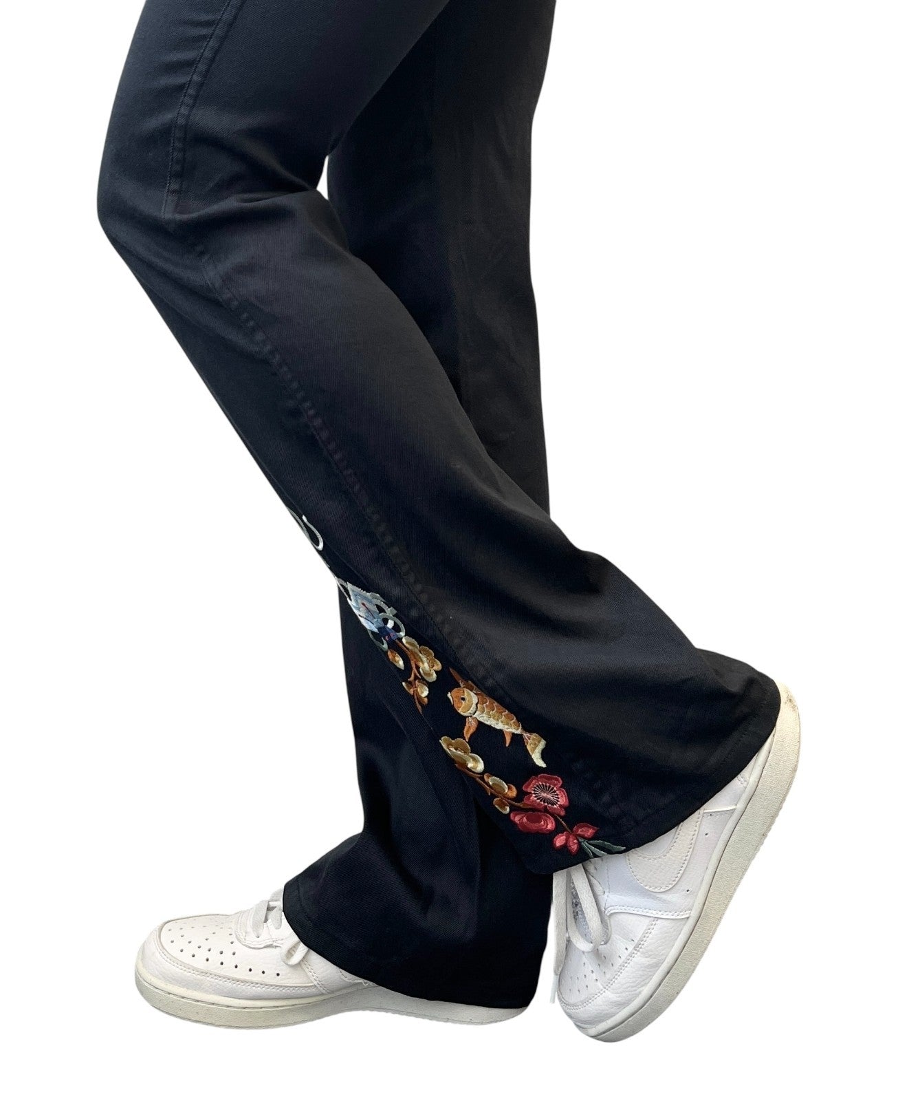 Christian Dior Vintage 2001 Embroidered Pants #36 Button Black Silver Cotton