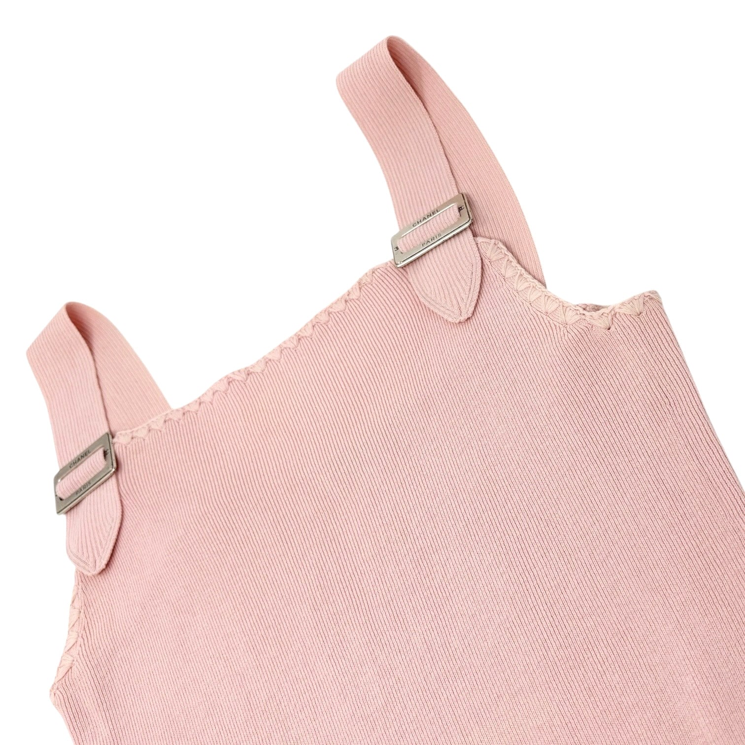 CHANEL Vintage 05C CC Logo Ribbed Knit Tank Top #38 Pink Cotton Camisole