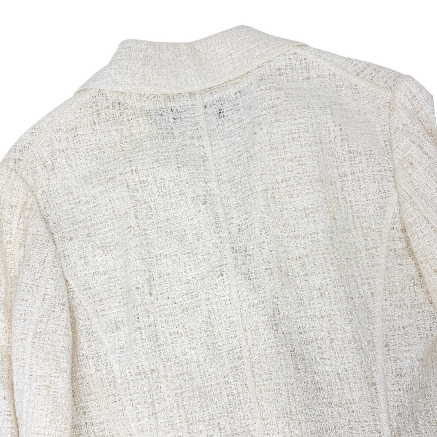 CHANEL Vintage 98P CC Logo Button Boucle Tweed Blazer Jacket #38 White Silver
