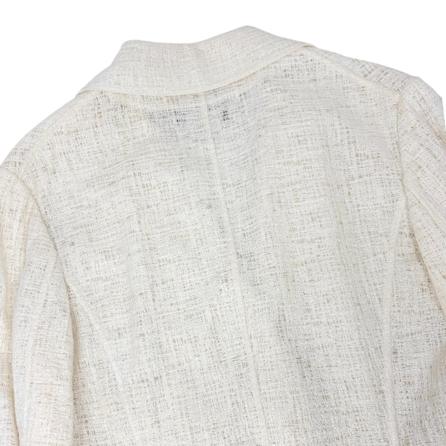 CHANEL Vintage 98P CC Logo Button Boucle Tweed Blazer Jacket #38 White Silver
