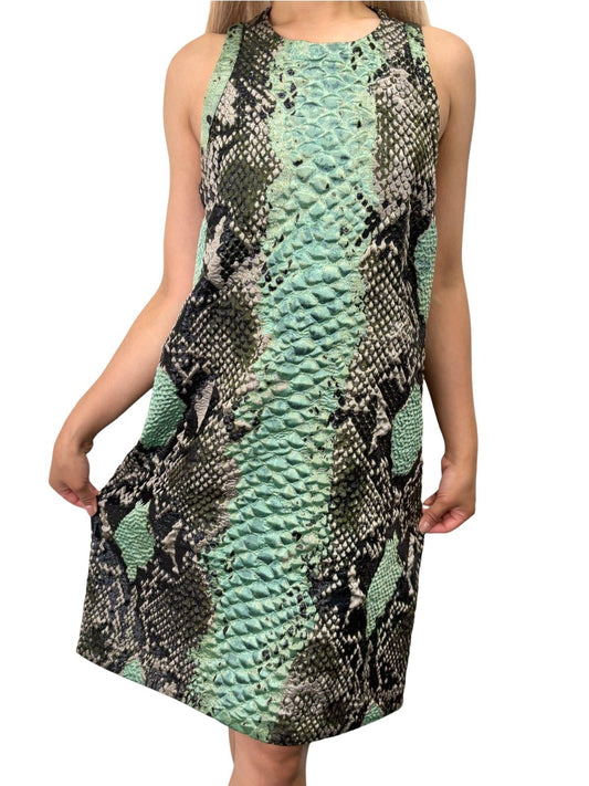 GUCCI Vintage Python Print Textured Dress Sleeveless #42 Green Black 902916