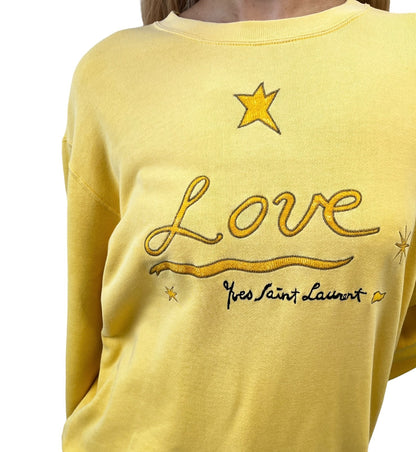 Yves Saint Laurent Vintage Love Star Embroidered Sweatshirt Yellow 901938