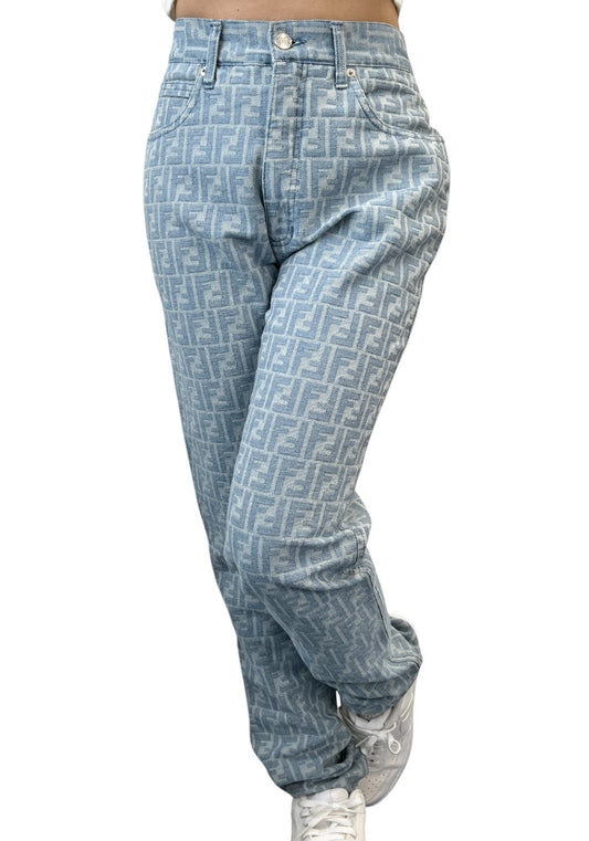 FENDI Vintage FF Zucca Monogram Denim Pants #43 Blue Cotton 901955