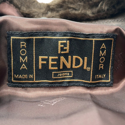FENDI Vintage FF Logo Fur Belted Long Trench Coat Jacket #38 Brown Black