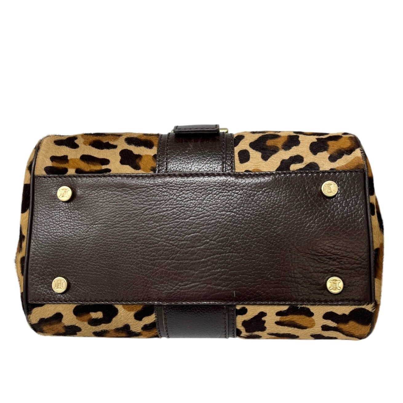 CELINE Vintage Macadam Logo Leopard Shoulder Bag Brown Beige Calf Hair Leather