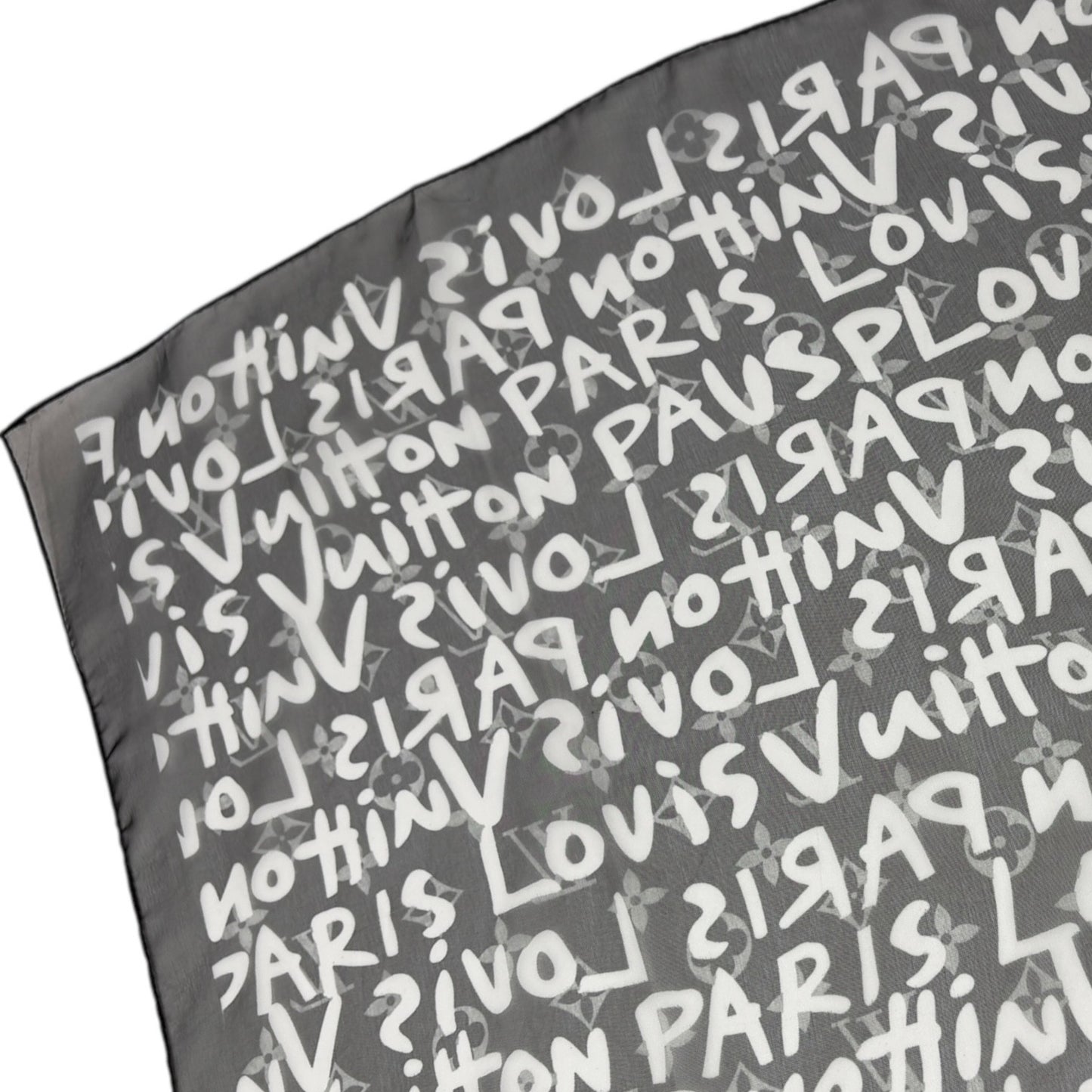 LOUIS VUITTON Monogram Graffiti Silk Scarf Wrap Stephen Sprouse Black White