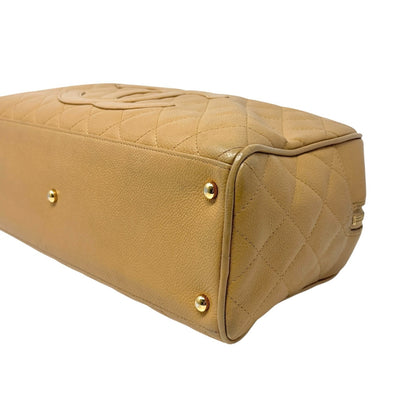 CHANEL Vintage Big CC Logo Quilted Leather Boston Bowling Bag Beige Gold Stitch