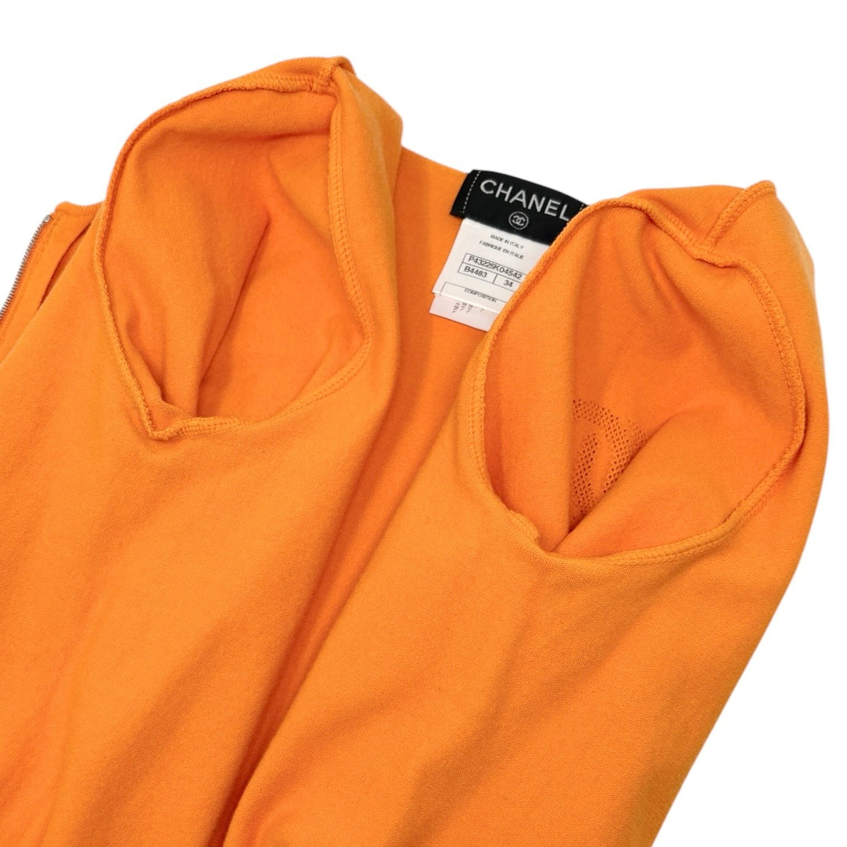 CHANEL Vintage P43225 CC Logo Zip Knit Cardigan Top #34 Orange Silver 902840