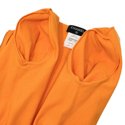 CHANEL Vintage P43225 CC Logo Zip Knit Cardigan Top #34 Orange Silver 902840