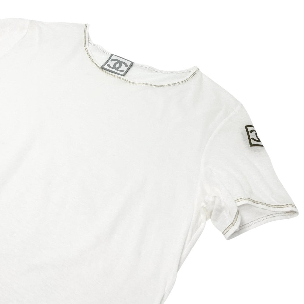 CHANEL Sport Vintage 06P CC Mark Logo T-shirt Top #38 White Gold Cotton
