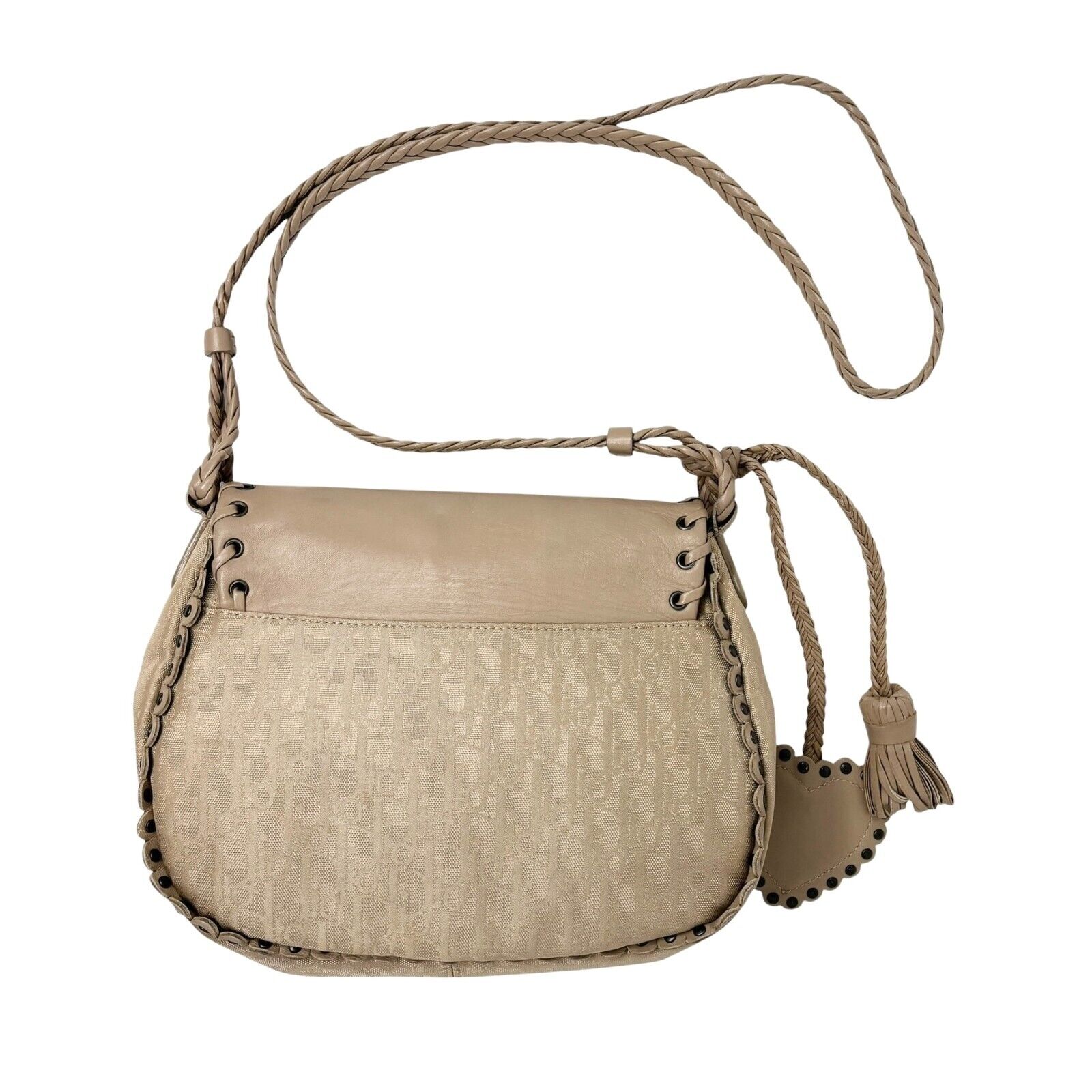 Christian Dior Vintage 2007 Trotter Monogram Crossbody Bag Charm Cream Leather