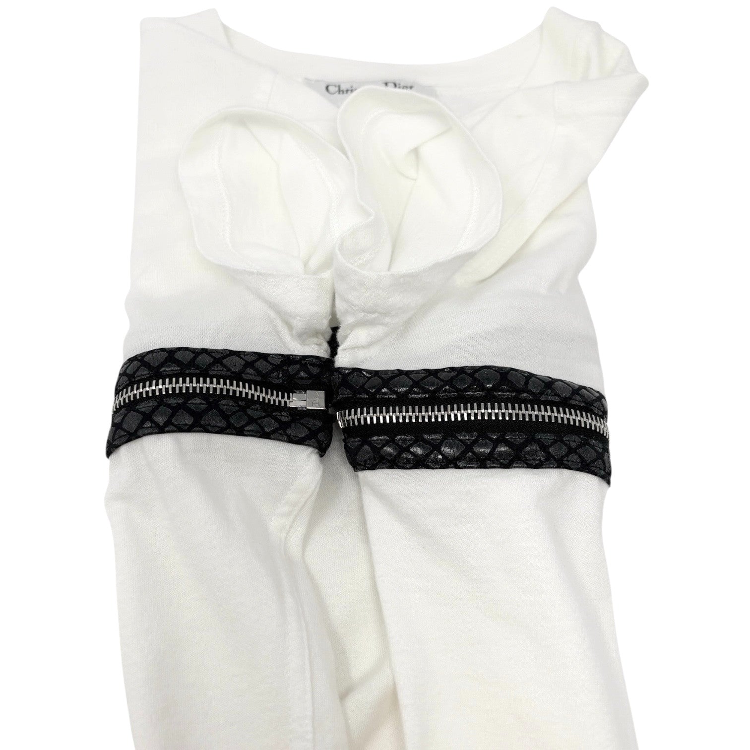 Christian Dior Vintage 2001 Zip T-shirt Top #38 White Cotton Shortsleeve