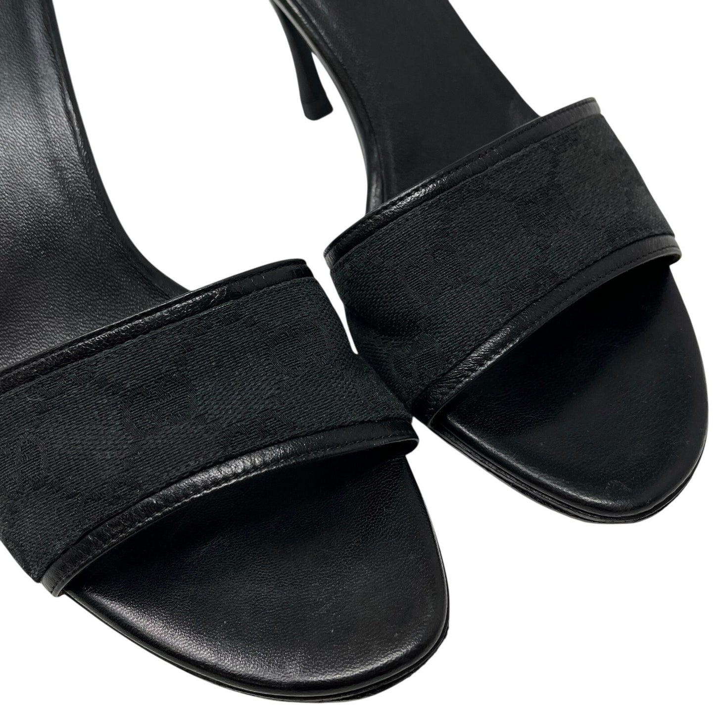 GUCCI Vintage GG Monogram Logo Sandals Heels #36-36.5 Black Canvas Leather