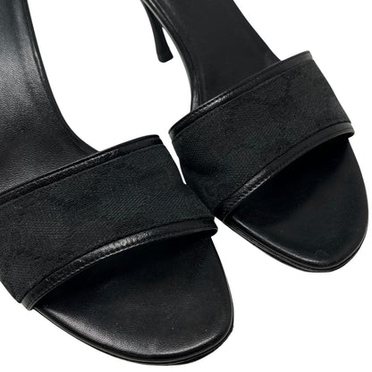 GUCCI Vintage GG Monogram Logo Sandals Heels #36-36.5 Black Canvas Leather