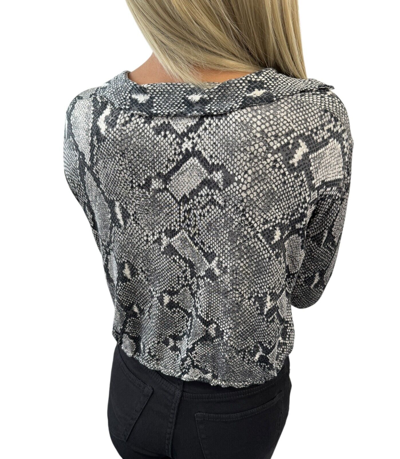 GUCCI Vintage Long Sleeve Shirt Top #38 Gray Blouse Viscose V-neck Rank AB