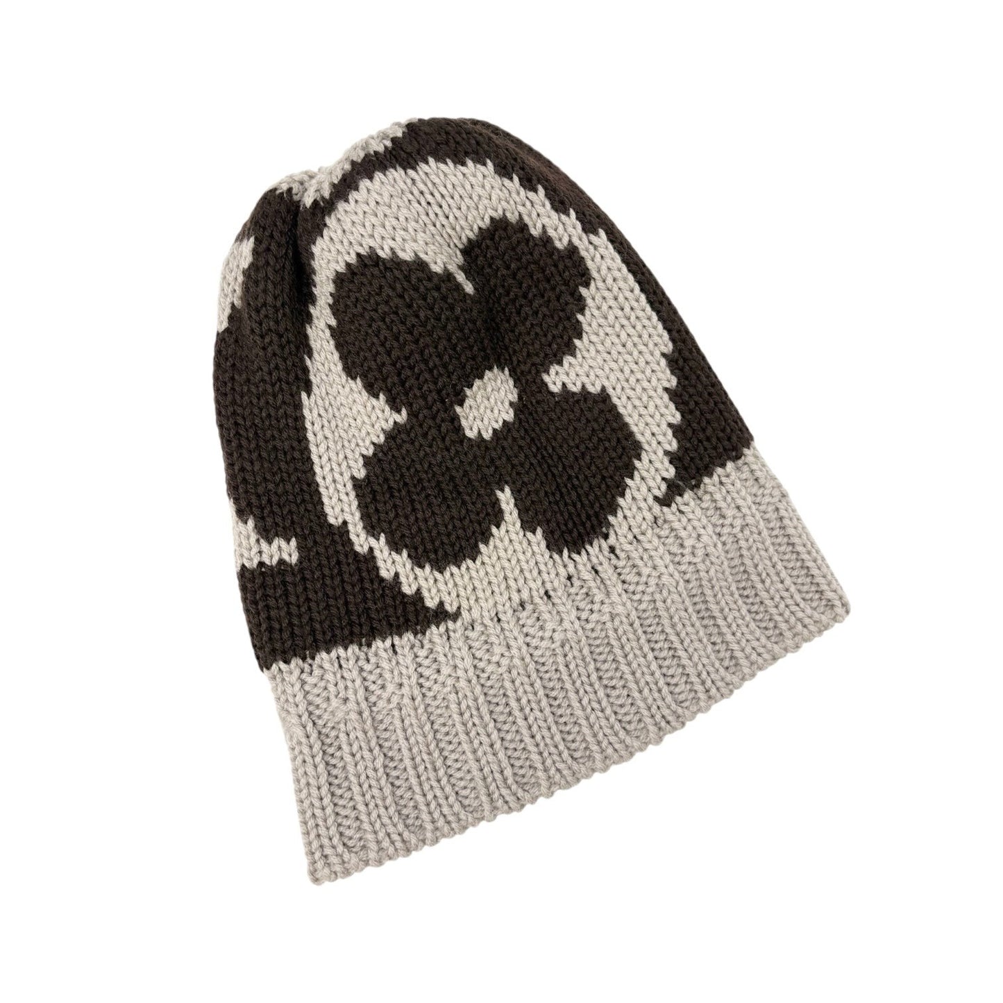 LOUIS VUITTON Vintage Knit Cap Beanie Hat Gray Brown Pompon LV Logo Wool