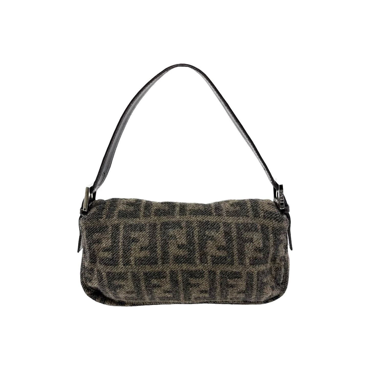 FENDI Vintage FF Logo Knit Wool Mamma Baguette Shoulder Bag Brown 902241