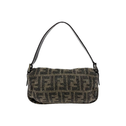 FENDI Vintage FF Logo Knit Cashmere Mamma Baguette Shoulder Bag Brown 902241