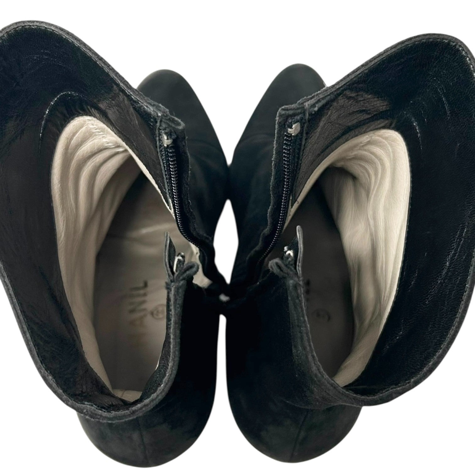 CHANEL Vintage CC Logo Turnlock Ankle Boots Heels #36.5 Black Suede Leather