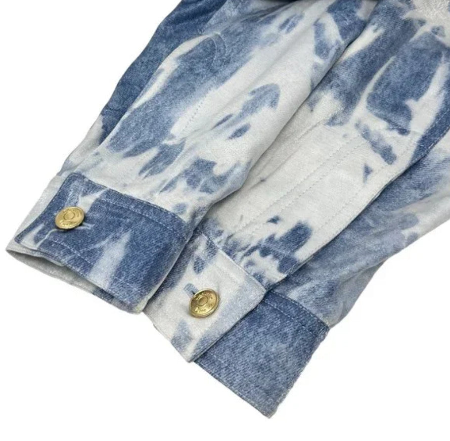 Christian Dior Vintage 2000 Galliano Jacket Pants Set #38 Tie-Dye Blue Gold