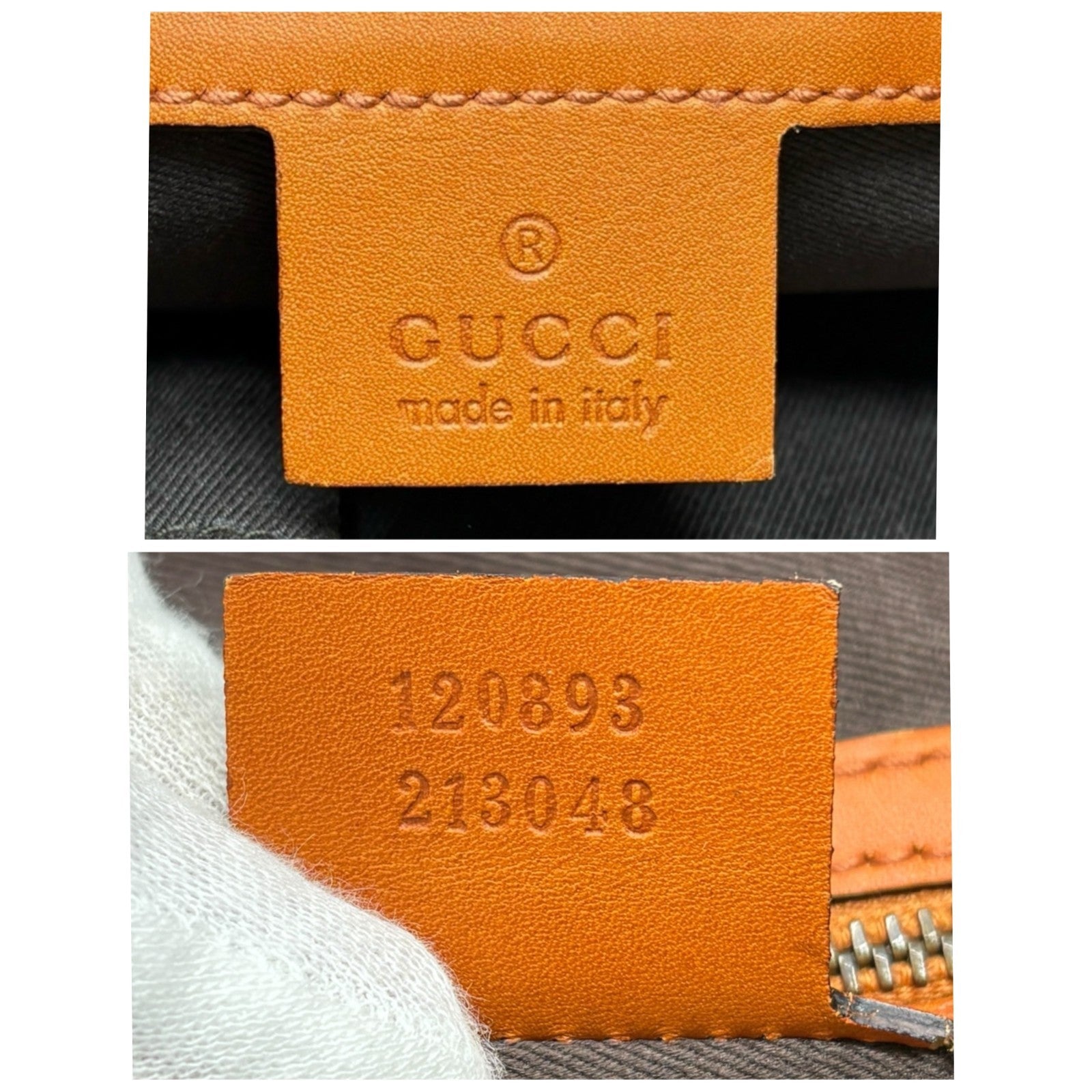 GUCCI Vintage GG Monogram Crossbody Bag Orange Suede Canvas Leather Nailhead
