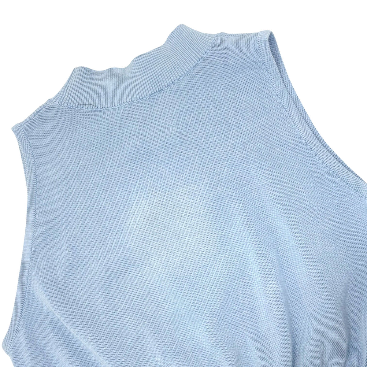 CHANEL Sport Vintage 03A CC Mock Neck Cropped Knit Tank Top #38 Blue 902897