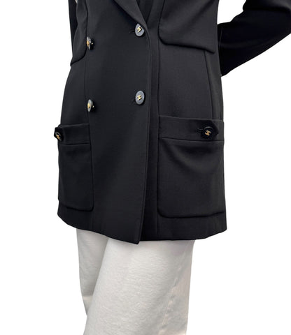 CHANEL Vintage 97C CC Logo Button Blazer Jacket #36 Black Gold Wool