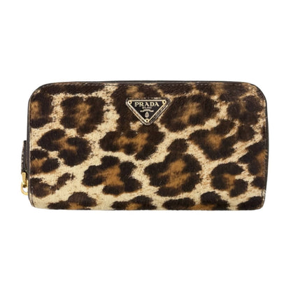 PRADA Vintage Triangle Logo Leopard Pony Calf Hair Wallet Brown Beige 902026