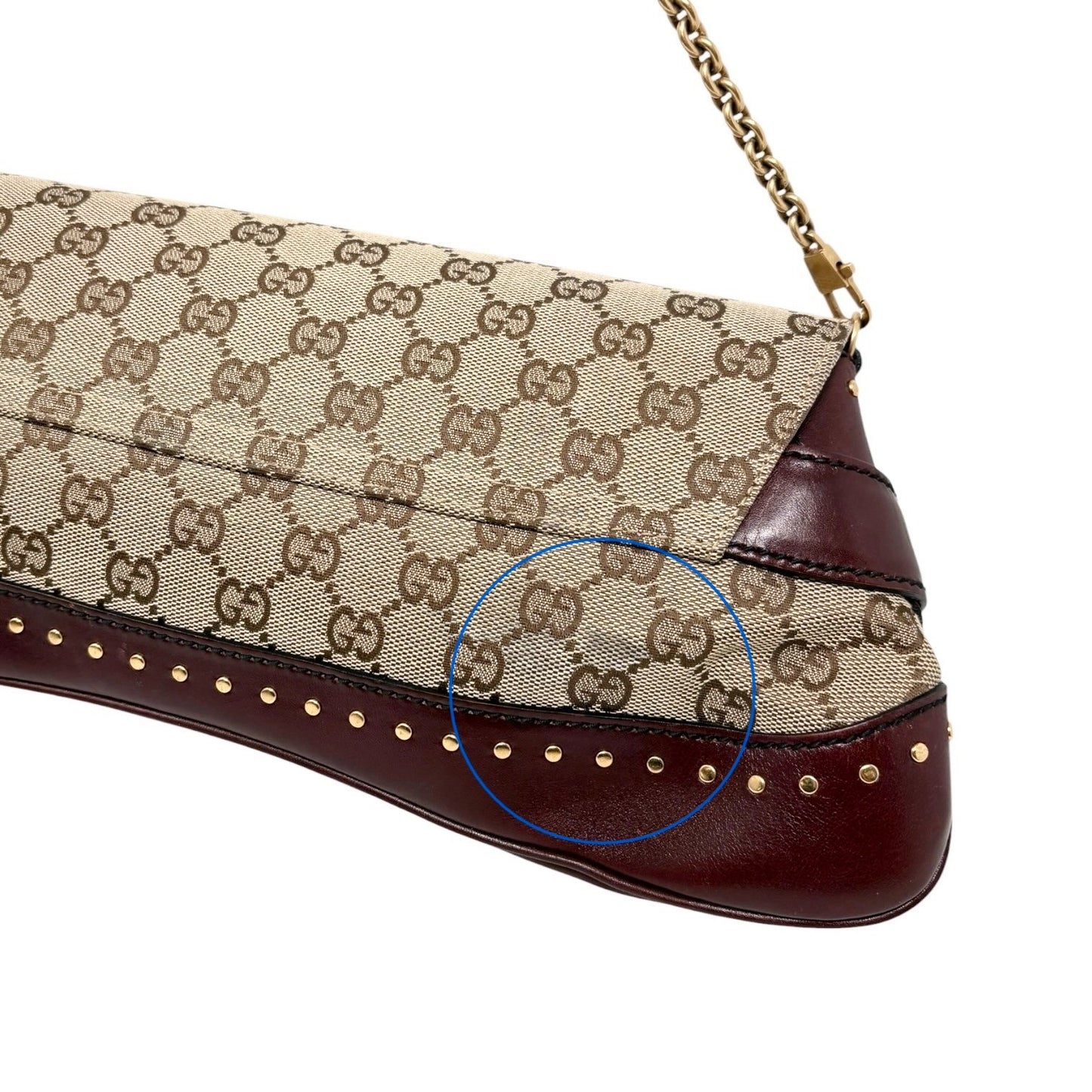 GUCCI Vintage Horsebit GG Monogram Chain Shoulder Bag Studs Beige 901830